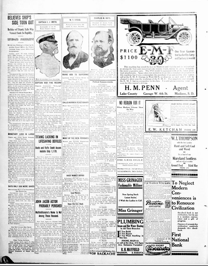 The Madison Daily Leader du 17/04/1912